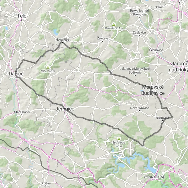 Karten-Miniaturansicht der Radinspiration "Genießen Sie eine Fahrt durch malerische Dörfer und Landschaften" in Jihozápad, Czech Republic. Erstellt vom Tarmacs.app-Routenplaner für Radtouren