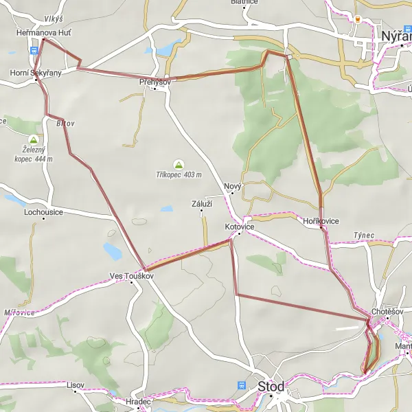 Miniaturní mapa "Gravelová exkurze kolem Heřmanovy Huť" inspirace pro cyklisty v oblasti Jihozápad, Czech Republic. Vytvořeno pomocí plánovače tras Tarmacs.app