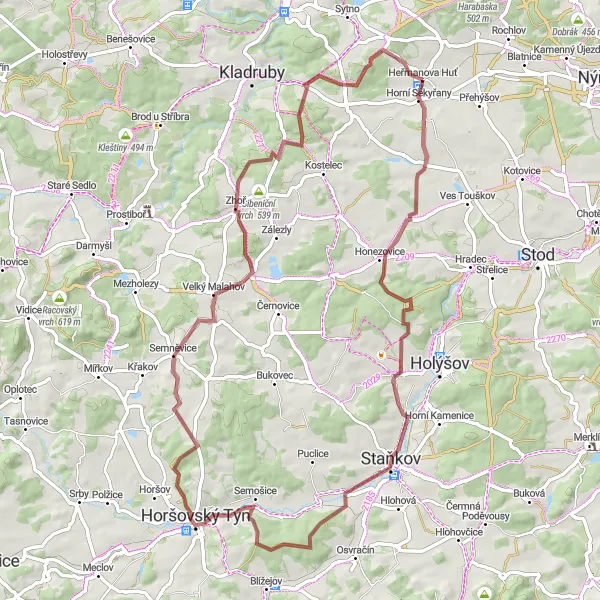 Miniatura mapy "Trasa Gravelowa do Heřmanova Huť" - trasy rowerowej w Jihozápad, Czech Republic. Wygenerowane przez planer tras rowerowych Tarmacs.app