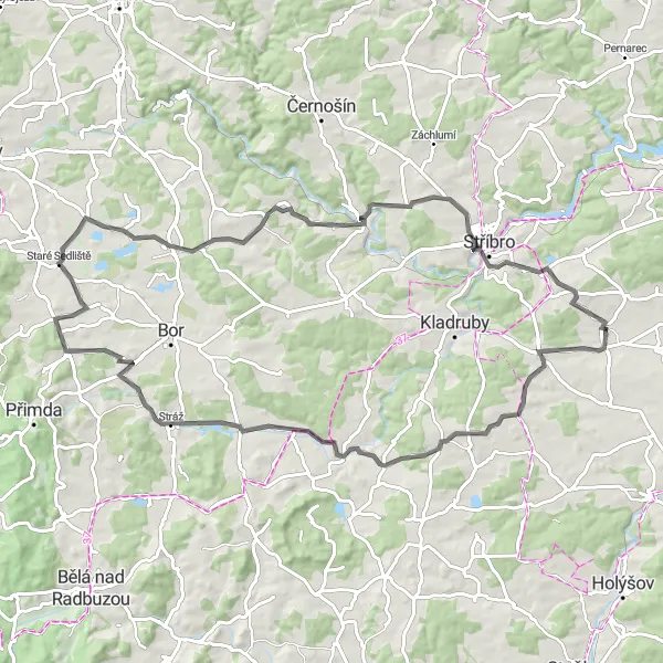 Map miniature of "Šibeniční Road Route" cycling inspiration in Jihozápad, Czech Republic. Generated by Tarmacs.app cycling route planner