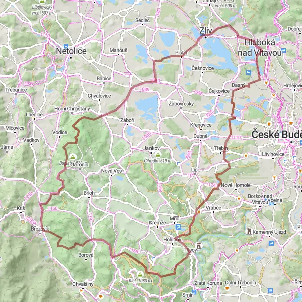 Mapa miniatúra "Gravel do malebných údolí" cyklistická inšpirácia v Jihozápad, Czech Republic. Vygenerované cyklistickým plánovačom trás Tarmacs.app