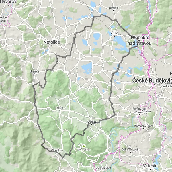 Karten-Miniaturansicht der Radinspiration "Tour zu Pískový vrch und Vadkov" in Jihozápad, Czech Republic. Erstellt vom Tarmacs.app-Routenplaner für Radtouren