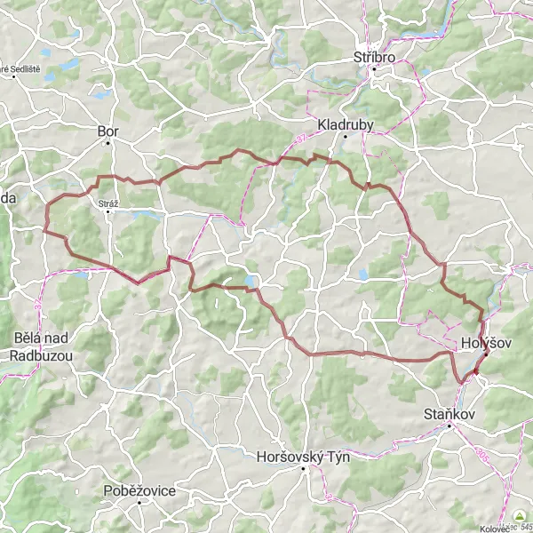 Map miniature of "Štichov Gravel Adventure" cycling inspiration in Jihozápad, Czech Republic. Generated by Tarmacs.app cycling route planner