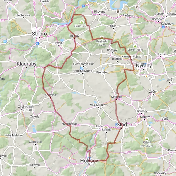 Map miniature of "Gravel Adventure through Holýšov" cycling inspiration in Jihozápad, Czech Republic. Generated by Tarmacs.app cycling route planner