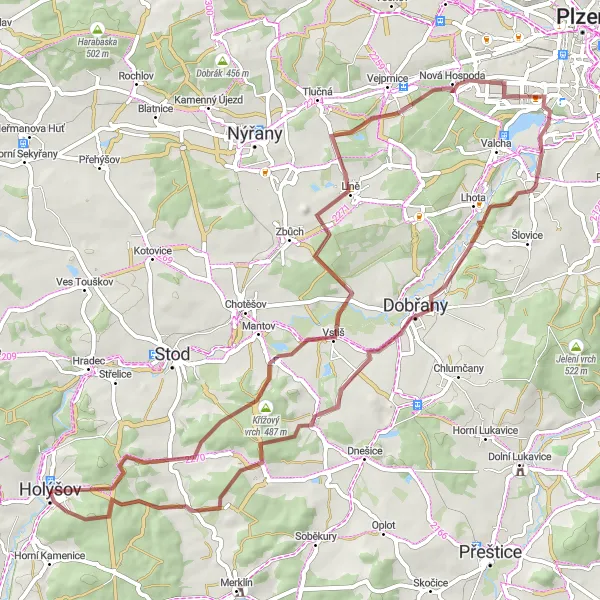 Map miniature of "Picturesque Gravel Excursion with Cultural Gems" cycling inspiration in Jihozápad, Czech Republic. Generated by Tarmacs.app cycling route planner