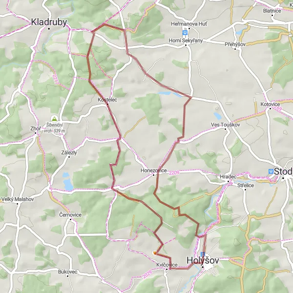 Map miniature of "Scenic Gravel Loop" cycling inspiration in Jihozápad, Czech Republic. Generated by Tarmacs.app cycling route planner