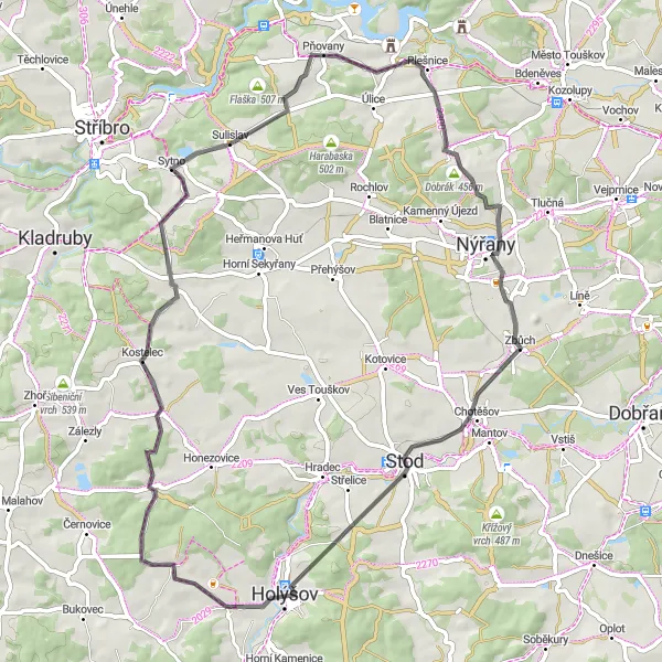 Map miniature of "Roads to Chotěšovičky" cycling inspiration in Jihozápad, Czech Republic. Generated by Tarmacs.app cycling route planner