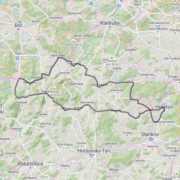 Map miniature of "Scenic Road Cycling Journey near Holýšov" cycling inspiration in Jihozápad, Czech Republic. Generated by Tarmacs.app cycling route planner