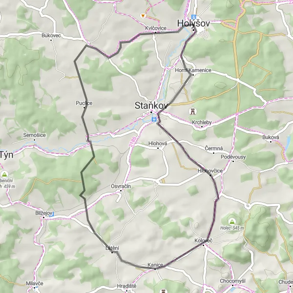 Miniaturní mapa "Okružní cyklotrasa z Holýšova do Srbic, Křenov a Štichova" inspirace pro cyklisty v oblasti Jihozápad, Czech Republic. Vytvořeno pomocí plánovače tras Tarmacs.app