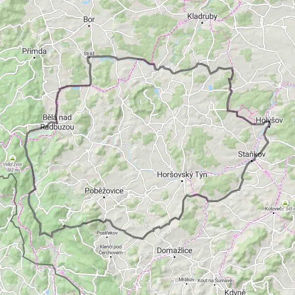 Miniaturní mapa "Okruh kolem Bělé nad Radbuzou" inspirace pro cyklisty v oblasti Jihozápad, Czech Republic. Vytvořeno pomocí plánovače tras Tarmacs.app