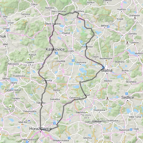 Miniatura mapy "Trasa Horažďovice Chanovice" - trasy rowerowej w Jihozápad, Czech Republic. Wygenerowane przez planer tras rowerowych Tarmacs.app