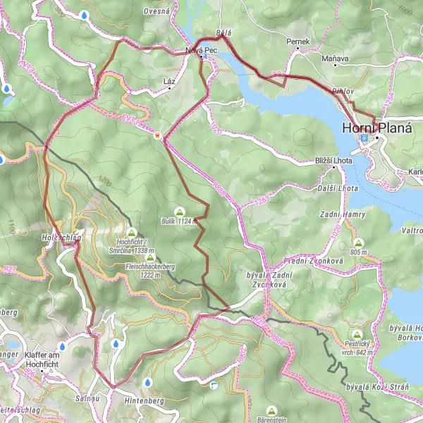 Mapa miniatúra "Gravel Horní Planá - Pihlov" cyklistická inšpirácia v Jihozápad, Czech Republic. Vygenerované cyklistickým plánovačom trás Tarmacs.app