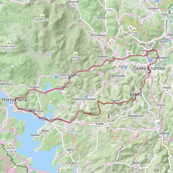 Miniaturní mapa "Gravel do Jeníšova" inspirace pro cyklisty v oblasti Jihozápad, Czech Republic. Vytvořeno pomocí plánovače tras Tarmacs.app