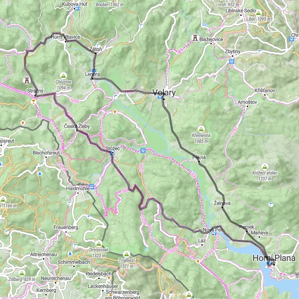 Map miniature of "Cesky Krumlov Road Adventure" cycling inspiration in Jihozápad, Czech Republic. Generated by Tarmacs.app cycling route planner