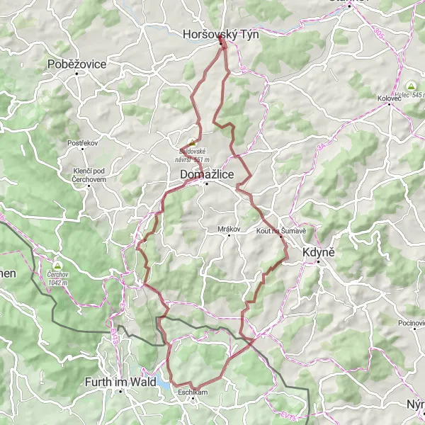 Mapa miniatúra "Výzva off-road do všech koutů" cyklistická inšpirácia v Jihozápad, Czech Republic. Vygenerované cyklistickým plánovačom trás Tarmacs.app