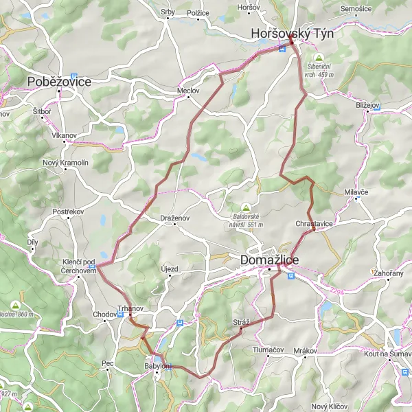 Miniaturní mapa "Okruh Horšovský Týn - Březí" inspirace pro cyklisty v oblasti Jihozápad, Czech Republic. Vytvořeno pomocí plánovače tras Tarmacs.app