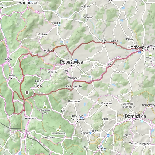 Miniaturní mapa "Gravelový okruh Červený vrch - Srby" inspirace pro cyklisty v oblasti Jihozápad, Czech Republic. Vytvořeno pomocí plánovače tras Tarmacs.app