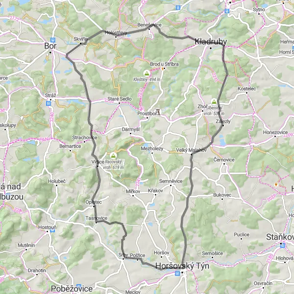 Mapa miniatúra "Cyklo-túra kolem malebných vesniček" cyklistická inšpirácia v Jihozápad, Czech Republic. Vygenerované cyklistickým plánovačom trás Tarmacs.app