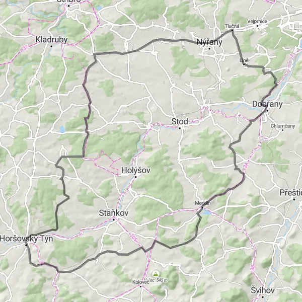 Karten-Miniaturansicht der Radinspiration "Rundtour durch das böhmische Hügelland" in Jihozápad, Czech Republic. Erstellt vom Tarmacs.app-Routenplaner für Radtouren