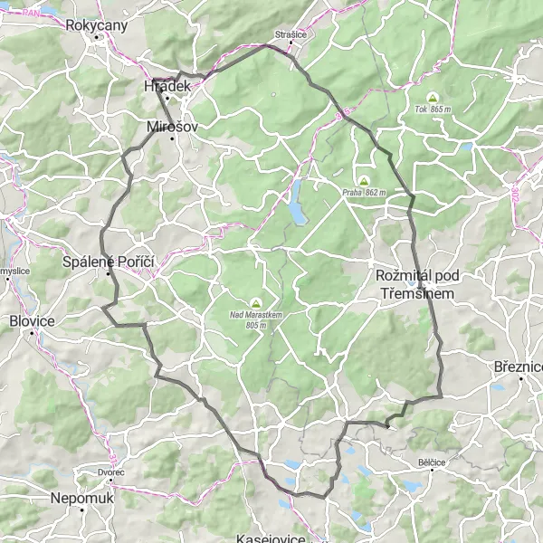 Map miniature of "The Hradék Heritage Route" cycling inspiration in Jihozápad, Czech Republic. Generated by Tarmacs.app cycling route planner