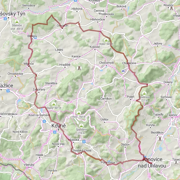 Miniatura mapy "Trasa Gravel Veselí - Soustov" - trasy rowerowej w Jihozápad, Czech Republic. Wygenerowane przez planer tras rowerowych Tarmacs.app
