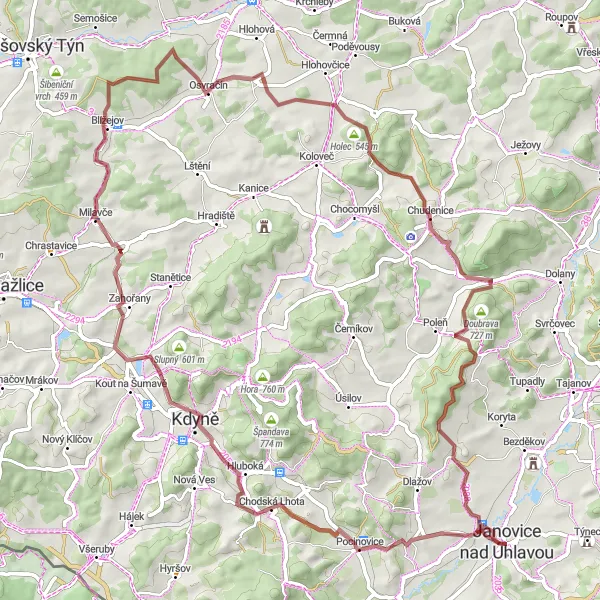 Mapa miniatúra "Příroda a Památky kolem Veselí" cyklistická inšpirácia v Jihozápad, Czech Republic. Vygenerované cyklistickým plánovačom trás Tarmacs.app