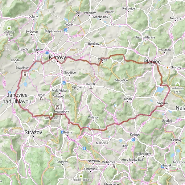 Miniaturní mapa "Gravel Route Janovice nad Úhlavou - Neznašovy" inspirace pro cyklisty v oblasti Jihozápad, Czech Republic. Vytvořeno pomocí plánovače tras Tarmacs.app