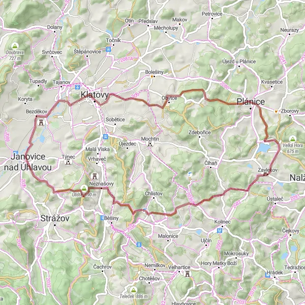 Map miniature of "Gravel Route to Plánice and Neznašovy" cycling inspiration in Jihozápad, Czech Republic. Generated by Tarmacs.app cycling route planner