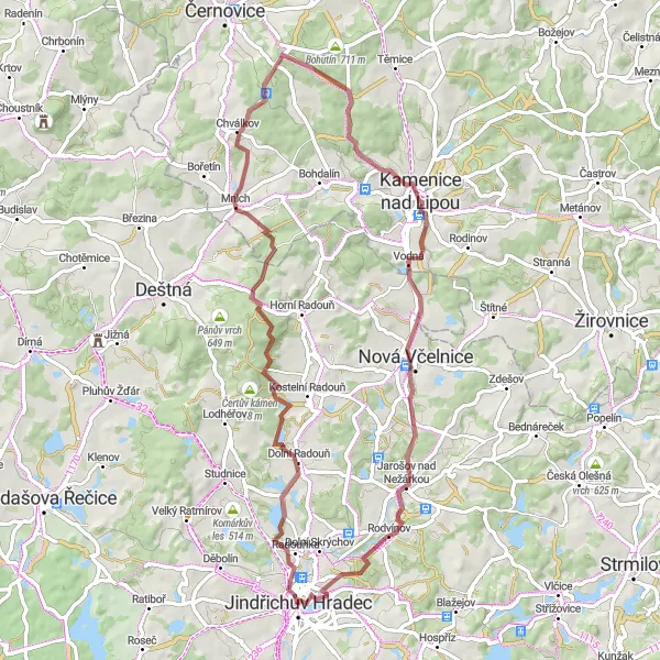 Miniatura mapy "Przejażdżka przez Dolní Radouň, Dlouhý kopec i Přední Kamenická hora" - trasy rowerowej w Jihozápad, Czech Republic. Wygenerowane przez planer tras rowerowych Tarmacs.app