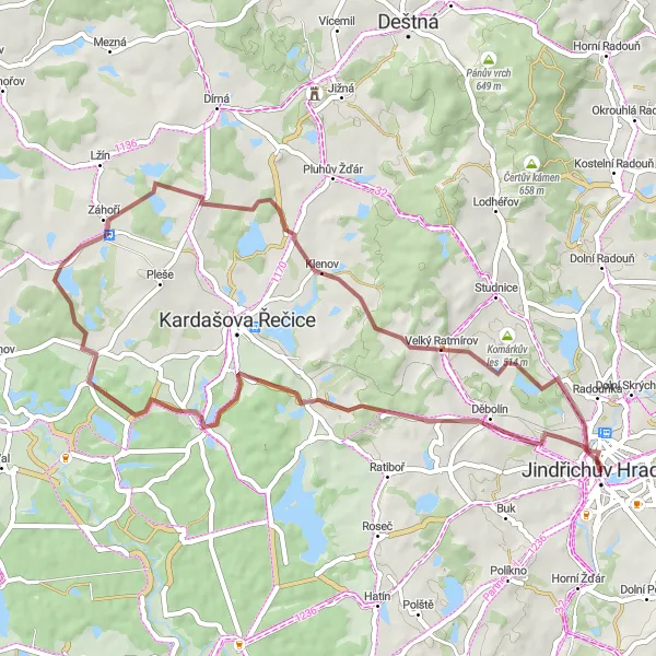 Miniatura mapy "Trasa przez Děbolín, Nítovice, Klenov i Komárkův les" - trasy rowerowej w Jihozápad, Czech Republic. Wygenerowane przez planer tras rowerowych Tarmacs.app