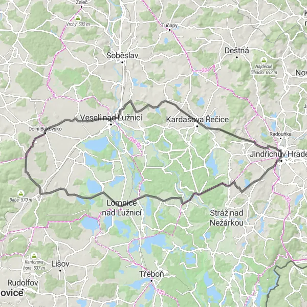 Miniatura mapy "Trasa rowerowa po drogach asfaltowych z Jindřichův Hradec" - trasy rowerowej w Jihozápad, Czech Republic. Wygenerowane przez planer tras rowerowych Tarmacs.app