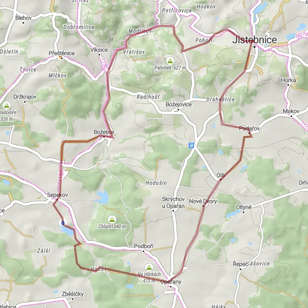 Mapa miniatúra "Okolí Jistebnice a Drahnětic" cyklistická inšpirácia v Jihozápad, Czech Republic. Vygenerované cyklistickým plánovačom trás Tarmacs.app