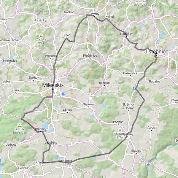 Miniaturní mapa "Road Journey through Chyšky" inspirace pro cyklisty v oblasti Jihozápad, Czech Republic. Vytvořeno pomocí plánovače tras Tarmacs.app