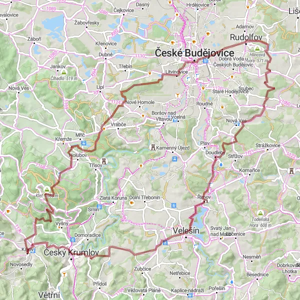 Mapa miniatúra "Zážitková cyklotúra okolo Českého Krumlova" cyklistická inšpirácia v Jihozápad, Czech Republic. Vygenerované cyklistickým plánovačom trás Tarmacs.app