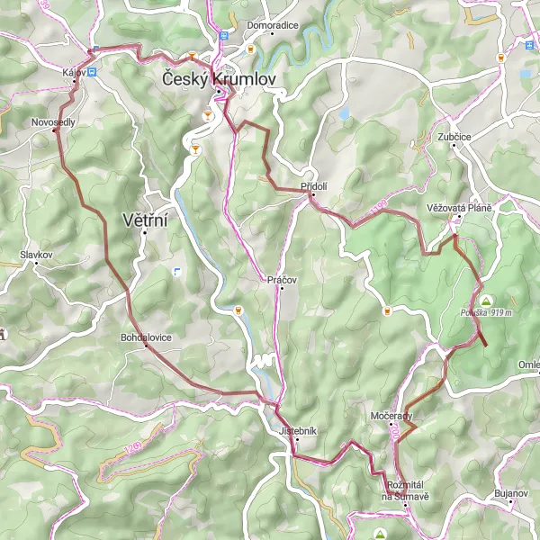 Map miniature of "The Český Krumlov Escape" cycling inspiration in Jihozápad, Czech Republic. Generated by Tarmacs.app cycling route planner