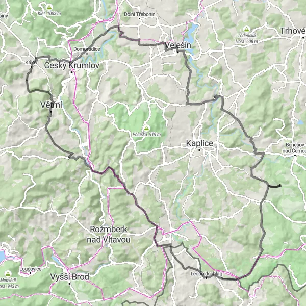 Miniaturní mapa "Road Cycling Exploration from Kájov" inspirace pro cyklisty v oblasti Jihozápad, Czech Republic. Vytvořeno pomocí plánovače tras Tarmacs.app