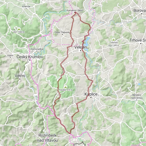 Mapa miniatúra "Gravel do Dlouhé a Pořešince" cyklistická inšpirácia v Jihozápad, Czech Republic. Vygenerované cyklistickým plánovačom trás Tarmacs.app