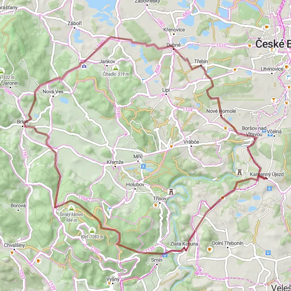 Mapa miniatúra "Výlet do okolí Kamenného Újezdu" cyklistická inšpirácia v Jihozápad, Czech Republic. Vygenerované cyklistickým plánovačom trás Tarmacs.app