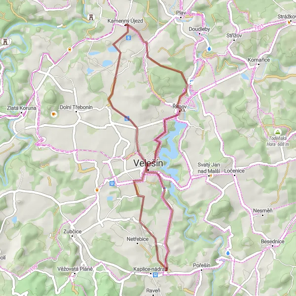 Miniaturní mapa "Kamenný Újezd - Římov" inspirace pro cyklisty v oblasti Jihozápad, Czech Republic. Vytvořeno pomocí plánovače tras Tarmacs.app