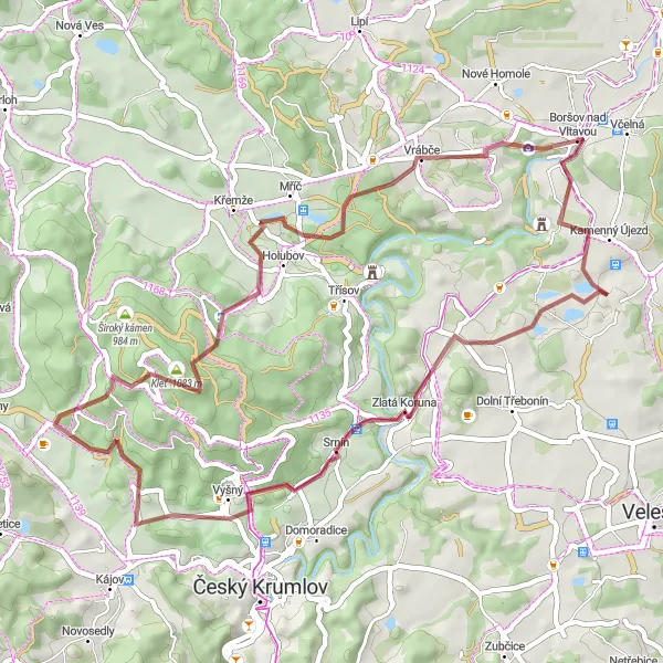 Mapa miniatúra "Gravel kolem Kamenného Újezdu" cyklistická inšpirácia v Jihozápad, Czech Republic. Vygenerované cyklistickým plánovačom trás Tarmacs.app