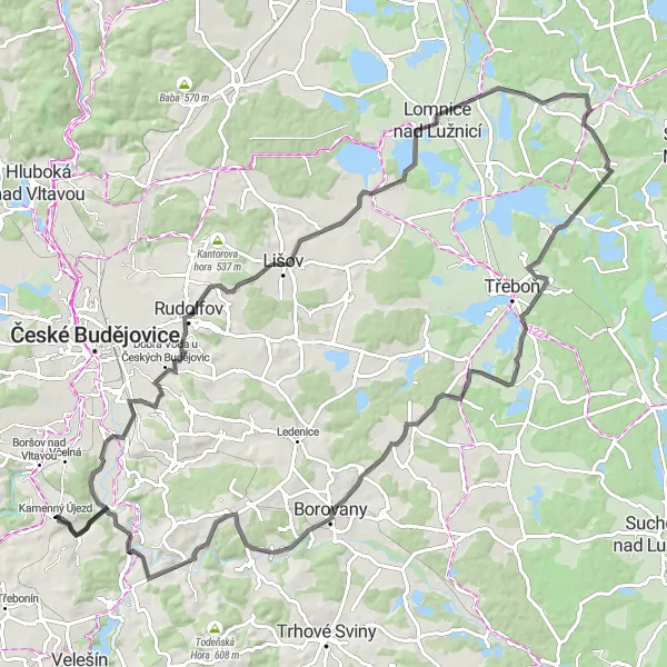 Miniaturní mapa "Kamenný Újezd - Plav" inspirace pro cyklisty v oblasti Jihozápad, Czech Republic. Vytvořeno pomocí plánovače tras Tarmacs.app