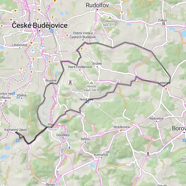 Miniaturní mapa "Okruh kolem Kamenného Újezda" inspirace pro cyklisty v oblasti Jihozápad, Czech Republic. Vytvořeno pomocí plánovače tras Tarmacs.app