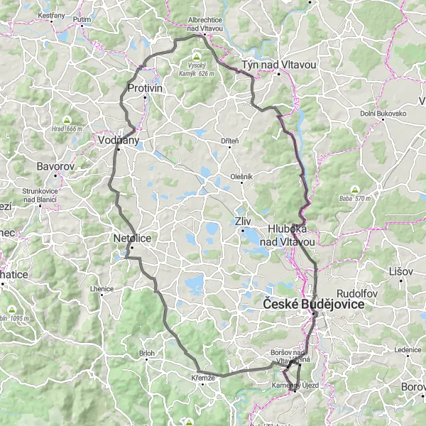 Karten-Miniaturansicht der Radinspiration "Netolice und Truskovice Rundtour" in Jihozápad, Czech Republic. Erstellt vom Tarmacs.app-Routenplaner für Radtouren