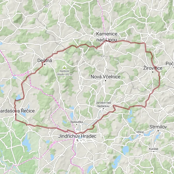 Miniatura mapy "Wycieczka rowerowa w okolicach Kardašova Řečice" - trasy rowerowej w Jihozápad, Czech Republic. Wygenerowane przez planer tras rowerowych Tarmacs.app