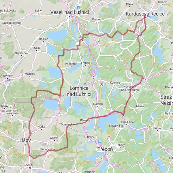 Miniatura mapy "Rowerowa pętla rozpoczynająca się w pobliżu Kardašova Řečice" - trasy rowerowej w Jihozápad, Czech Republic. Wygenerowane przez planer tras rowerowych Tarmacs.app