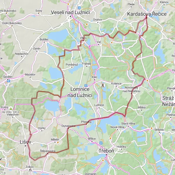 Karten-Miniaturansicht der Radinspiration "Unglaubliche Fahrt nach Novosedly nad Nežárkou, Přeseka und Hamr" in Jihozápad, Czech Republic. Erstellt vom Tarmacs.app-Routenplaner für Radtouren