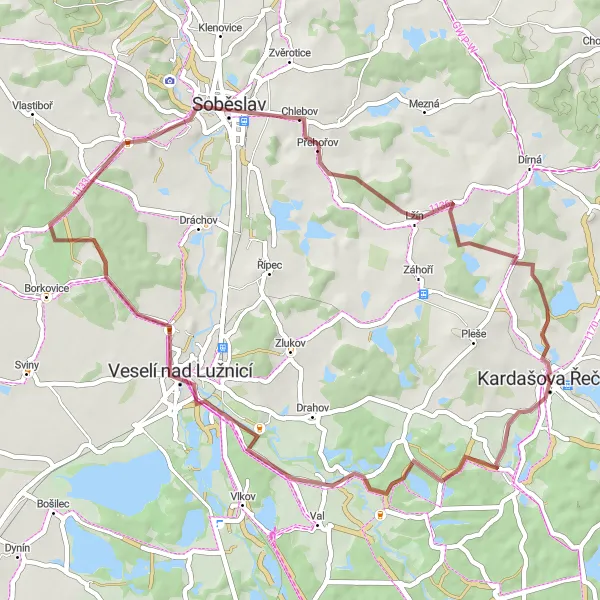Karten-Miniaturansicht der Radinspiration "Abenteuerliche Schottertour durch die Natur" in Jihozápad, Czech Republic. Erstellt vom Tarmacs.app-Routenplaner für Radtouren