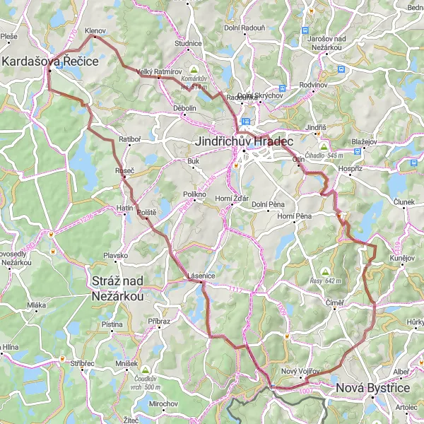 Miniatura mapy "Przejażdżka rowerowa w rejonie Kardašova Řečice" - trasy rowerowej w Jihozápad, Czech Republic. Wygenerowane przez planer tras rowerowych Tarmacs.app