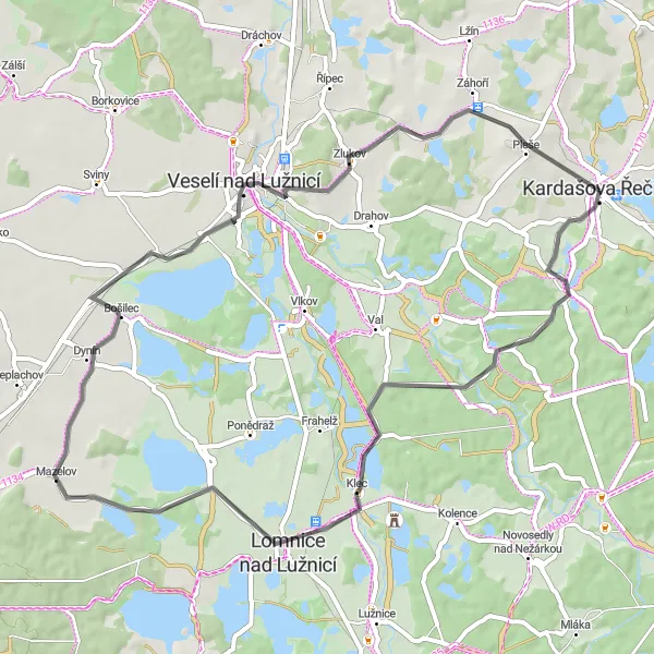 Map miniature of "Lomnice Loop" cycling inspiration in Jihozápad, Czech Republic. Generated by Tarmacs.app cycling route planner