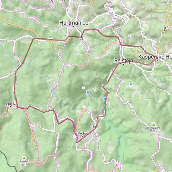 Map miniature of "Mystical Journey to Babylon" cycling inspiration in Jihozápad, Czech Republic. Generated by Tarmacs.app cycling route planner